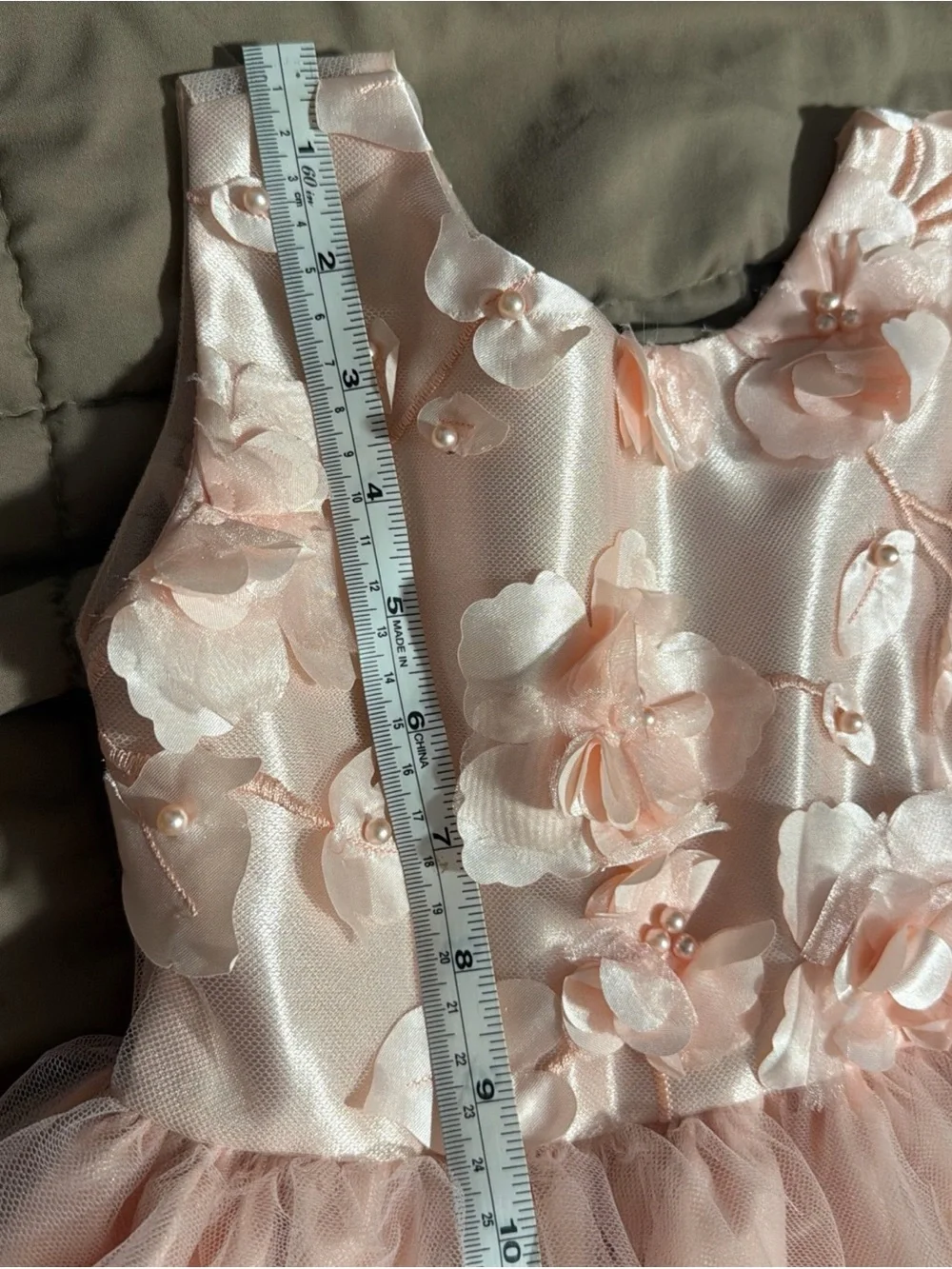 Girls Size 2 Blush Pink Floral Applique Tulle Party Dress w/ Satin Bow